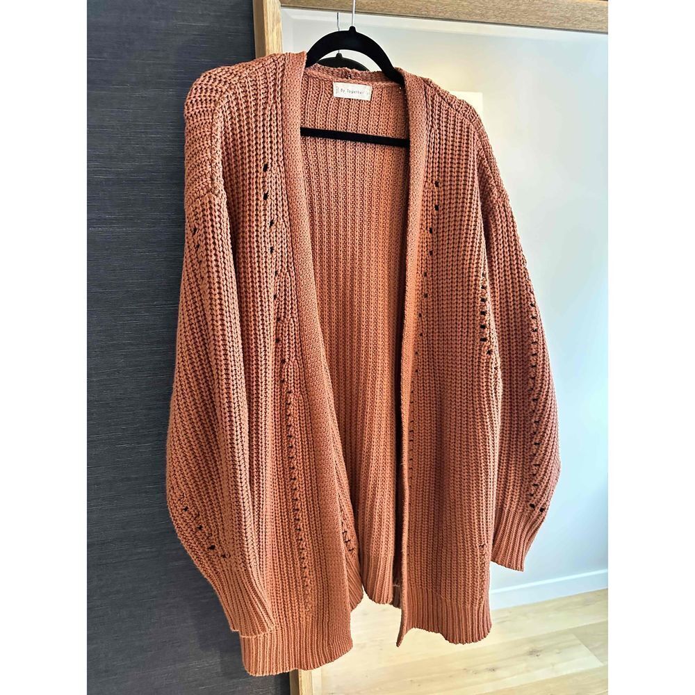 By Together Women Cardigan Sweater Size Small Shaker Knit Puff Sleeve Open